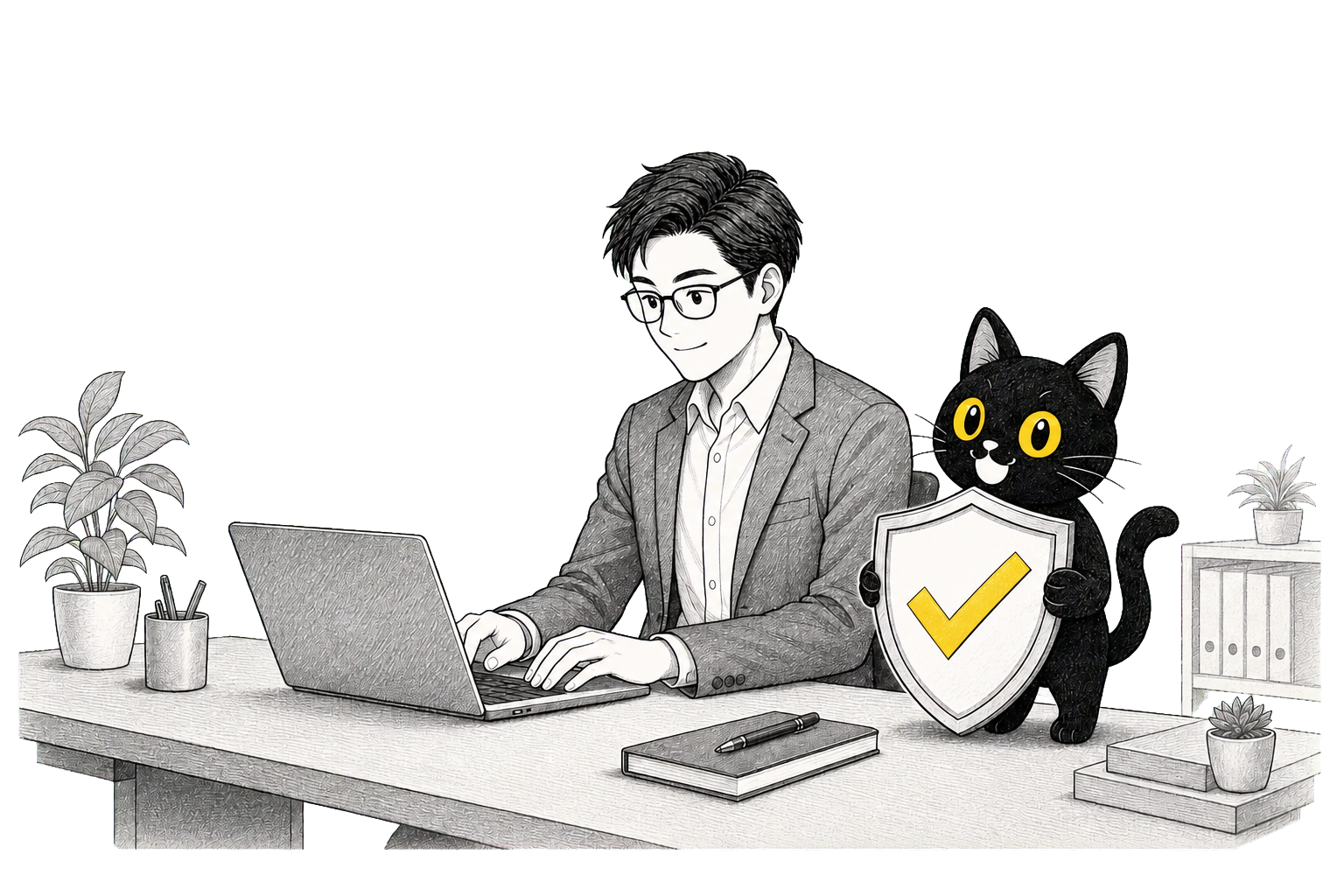 黒猫がAI利用を安心して見守る