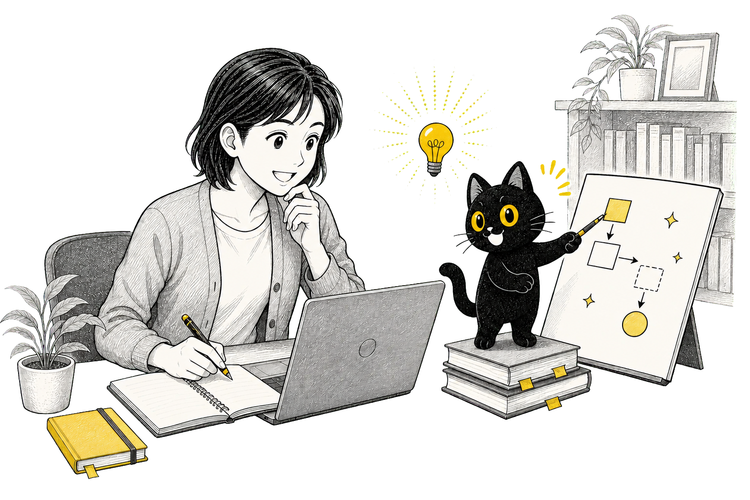 生徒が黒猫と一緒にAIを学ぶ